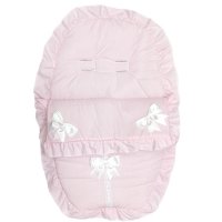 Plain Pink/White Car Seat Footmuff/Cosytoe With Large Bows & Lace